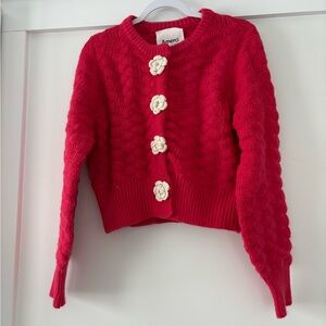 Merci Red Cardigan with Cream Floral Buttons